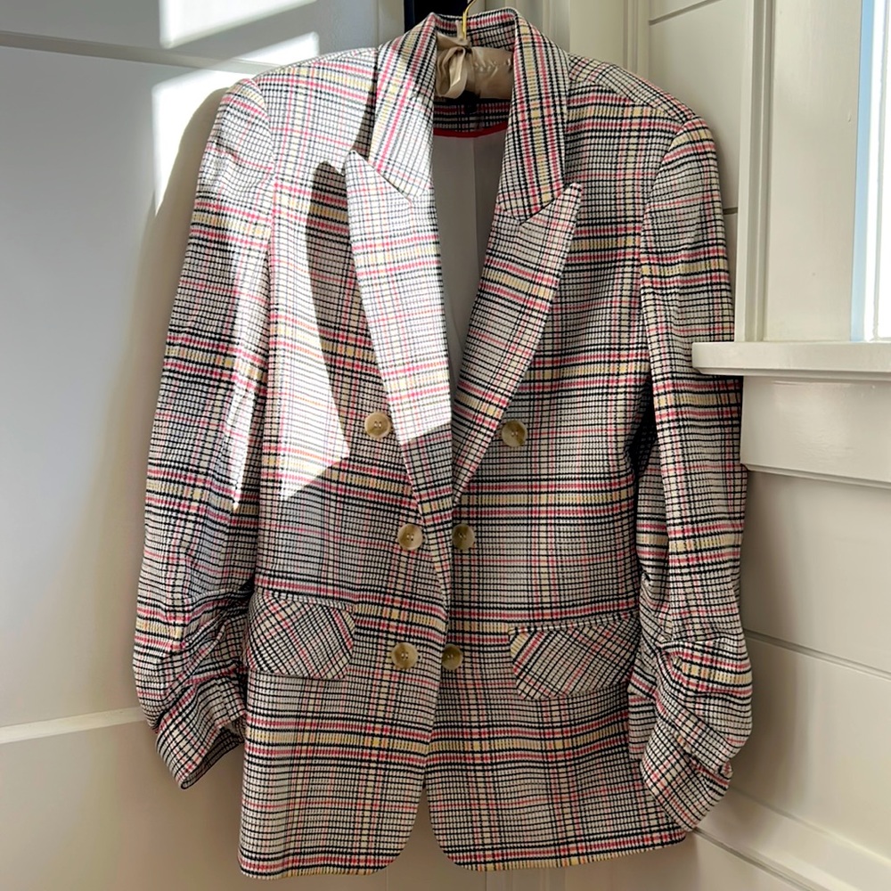 1. State feminine but classic blazer with pink/yellow/black plaid size M